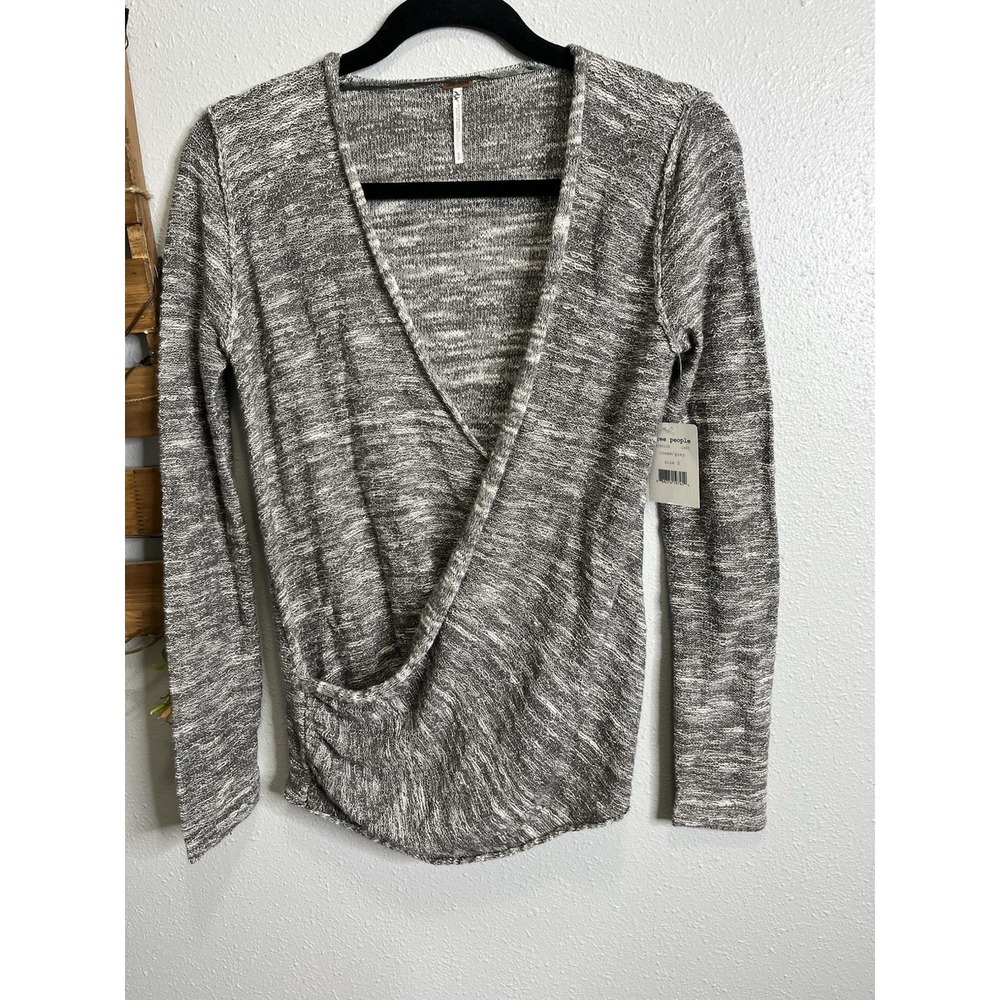 Free People Gotham  Faux Wrap Sweater Womens Grey Size Small Boho Comfy
